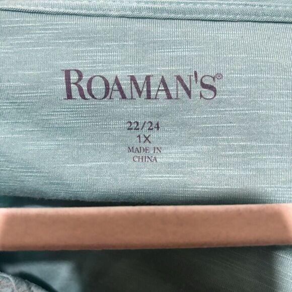 Roamans Top Womens 22 24 1X Blue Pintucked Lace Hem V Neck Stretch Blouse Ladies - Picture 6 of 8